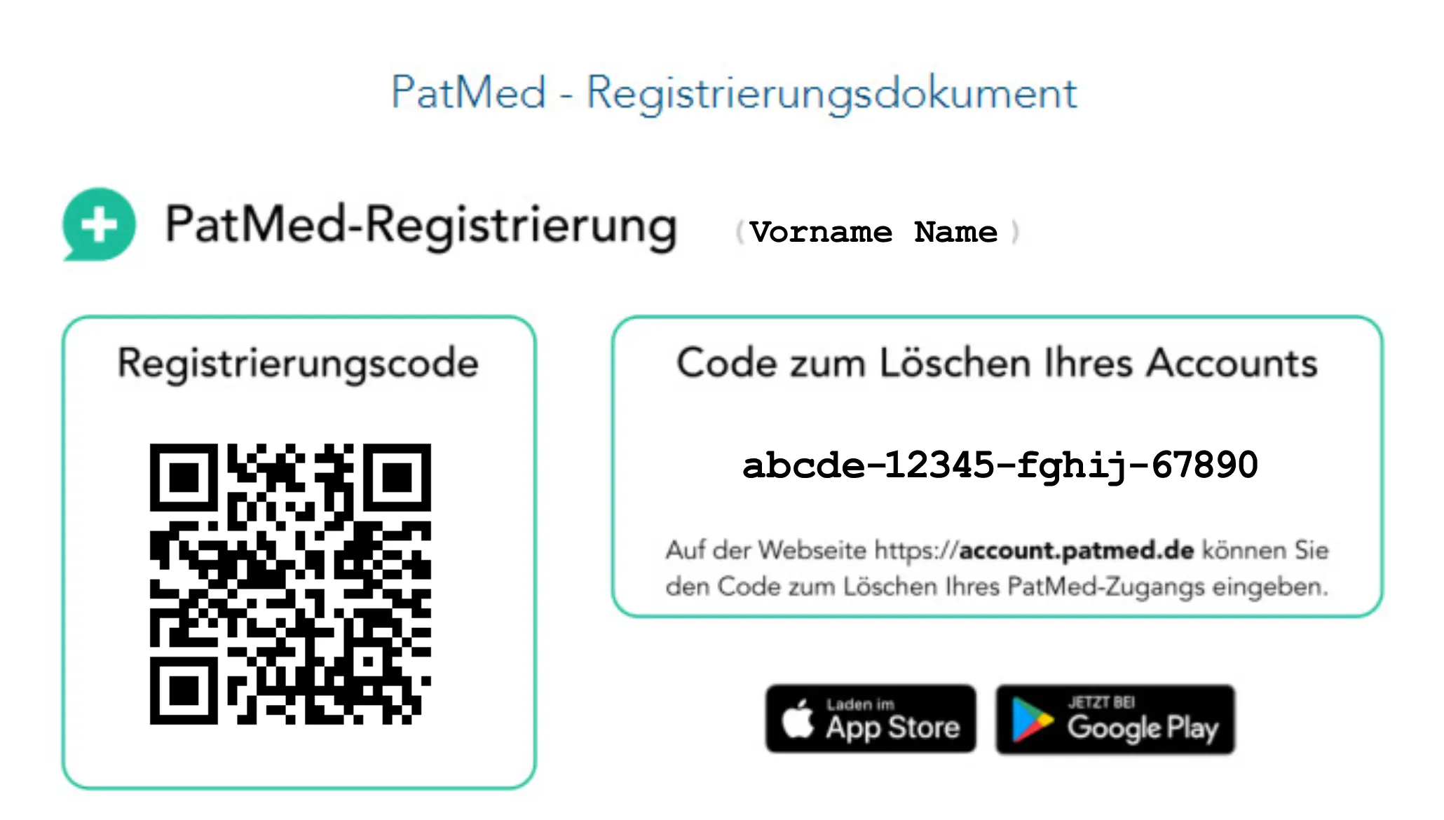 PatNed Registrierungsdokument Muster